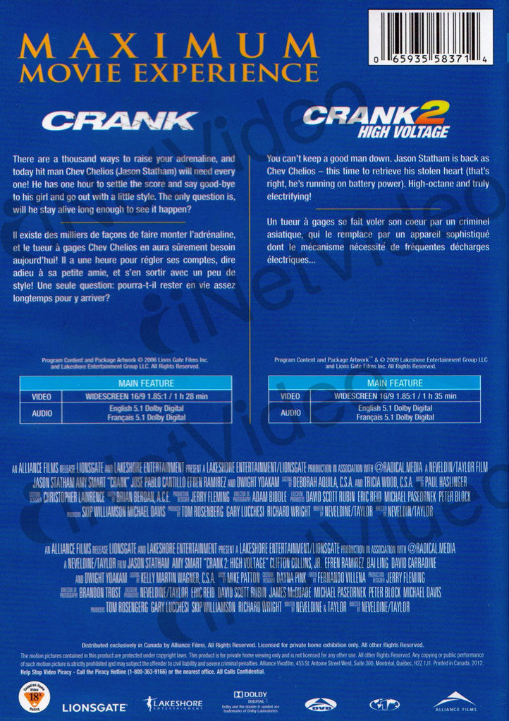Crank / Crank 2: High Voltage (AL) (Bilingual) on DVD Movie