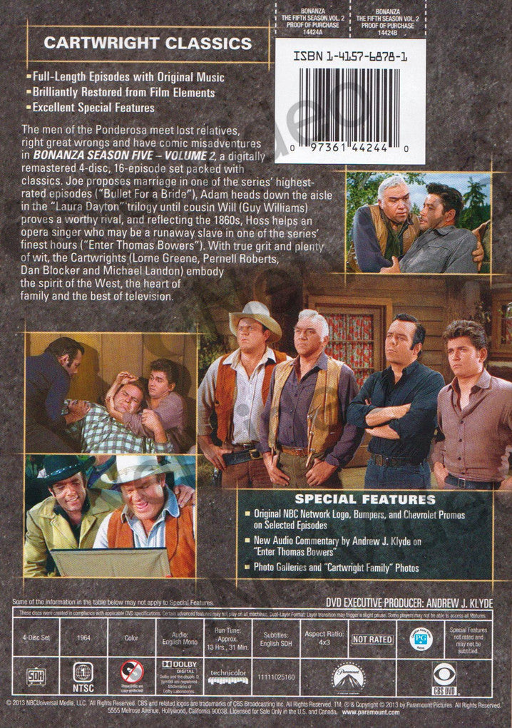 Bonanza - Season 5 Vol. 2 (Keepcase) on DVD Movie