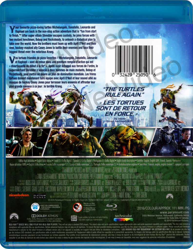 Teenage Mutant Ninja Turtles Out Of The Shadows Blu Ray Bilingual On Blu Ray Movie 6287