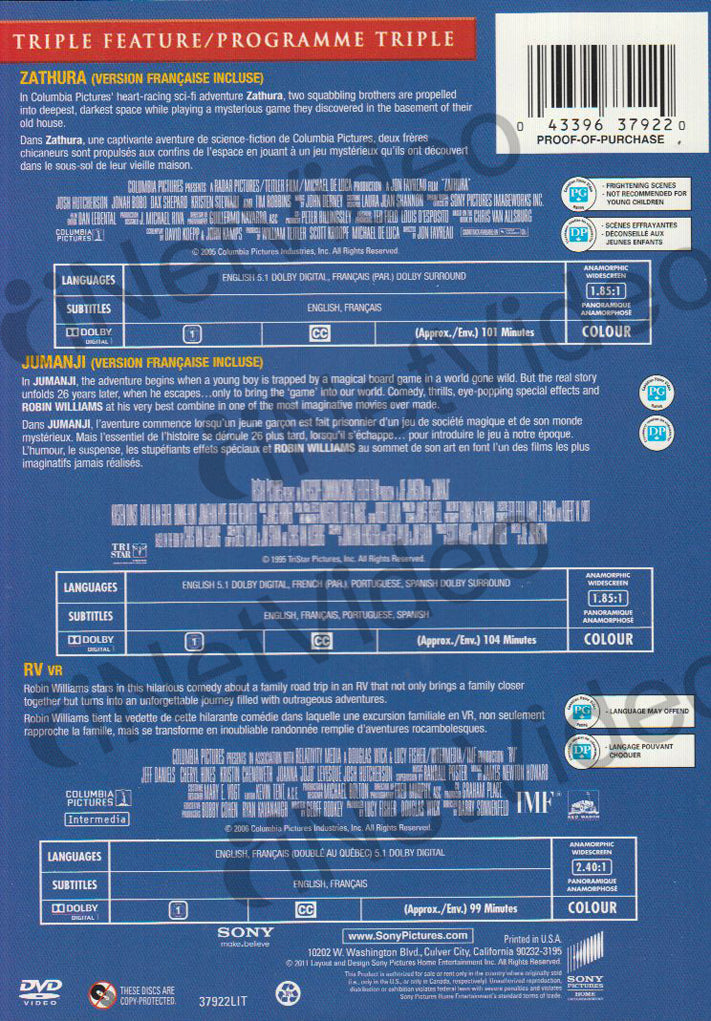 Zathura / Jumanji / RV (Bilingual) on DVD Movie