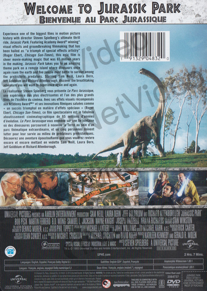 Jurassic Park Bilingual on DVD Movie